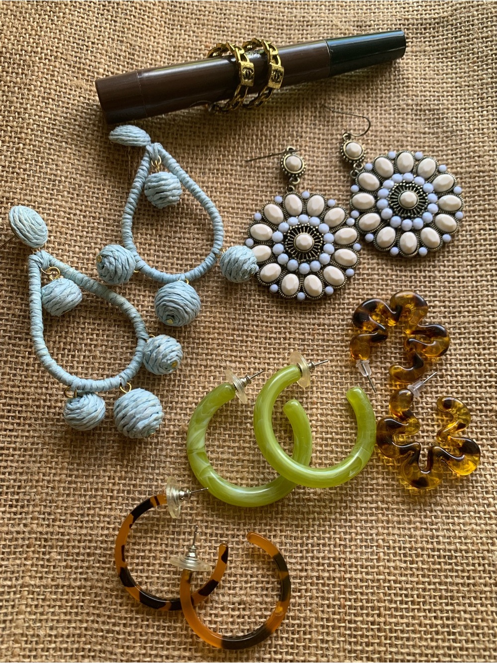 Assorted Women’s Earrings Set - Light Blue, Cream, Green, Amber, Tortoiseshell
